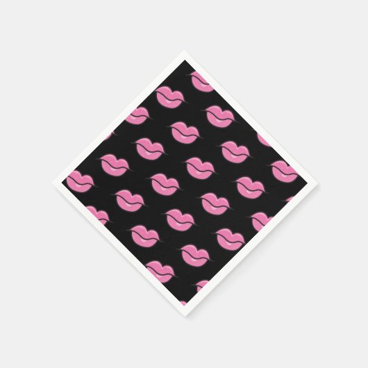 ピンク光沢リップ美しいメイクアップバースデーパーティー スタンダードカクテルナプキン (角)