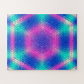 ピンク六角モザイク(青グラデーション) ジグソーパズル (横)