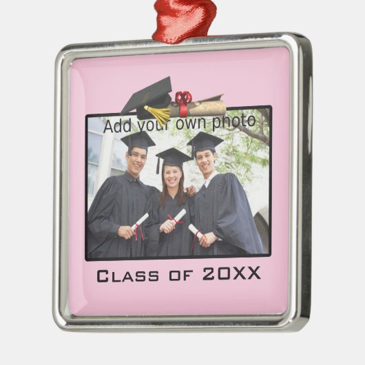 ピンク写真を追加/年単位の卒業 メタルオーナメント (左)