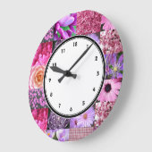 ピンク写真コラージュの壁時計と数字 ラージ壁時計 (傾斜)