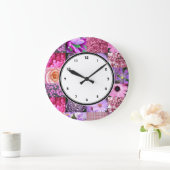 ピンク写真コラージュの壁時計と数字 ラージ壁時計 (ホーム)