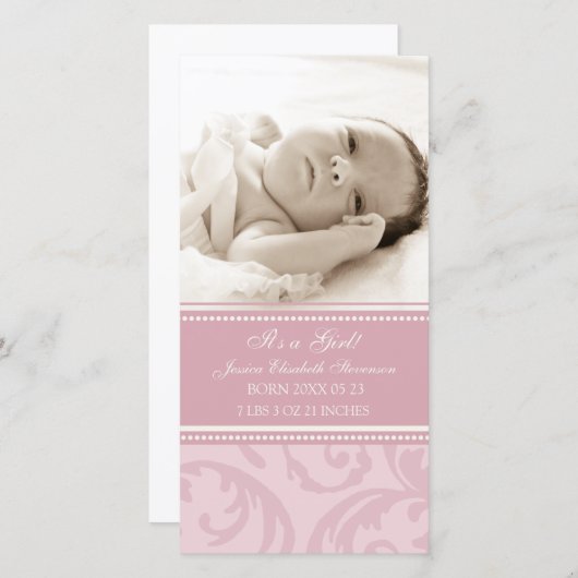 ピンク写真テンプレート新生児誕生発表 案内状 (正面/裏面)