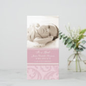 ピンク写真テンプレート新生児誕生発表 案内状 (スタンド正面)