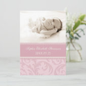 ピンク写真テンプレート新生児誕生発表 案内状 (スタンド正面)