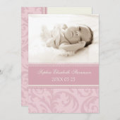 ピンク写真テンプレート新生児誕生発表 案内状 (正面/裏面)
