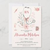 ピンク写真水彩看護学校卒業生 招待状 (正面)