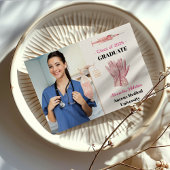 ピンク写真水彩看護学校卒業生 案内状