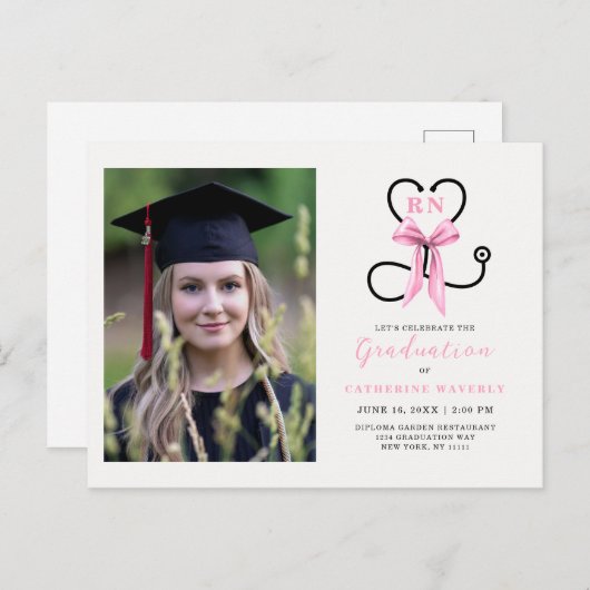 ピンク写真看護学校卒業パーティー ポストカード (正面/裏面)