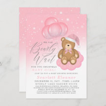 ピンク冬ねむみクマのバルーン女の子ベビーシャワー