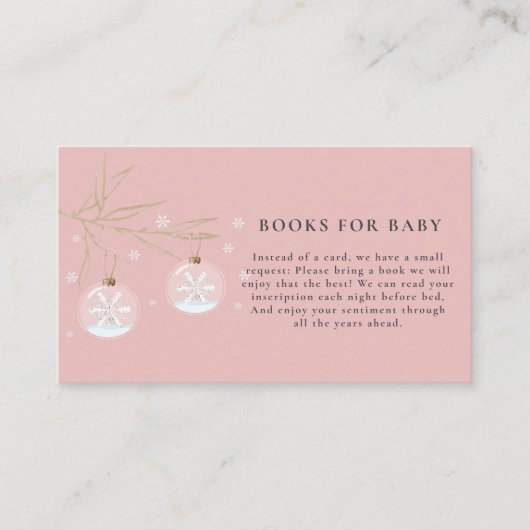 ピンク冬スノーフレーク赤ちゃんシャワーベビー エンクロージャーカード (正面)