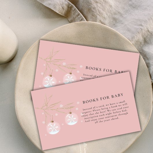 ピンク冬スノーフレーク赤ちゃんシャワーベビー エンクロージャーカード
