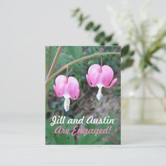 ピンク出血ハート婚約発表 案内ポストカード (スタンド正面)