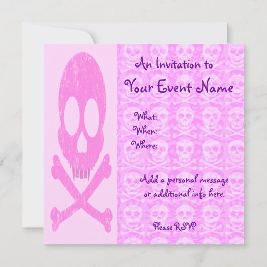 ピンク動揺してスカル招待状 招待状 (裏面)