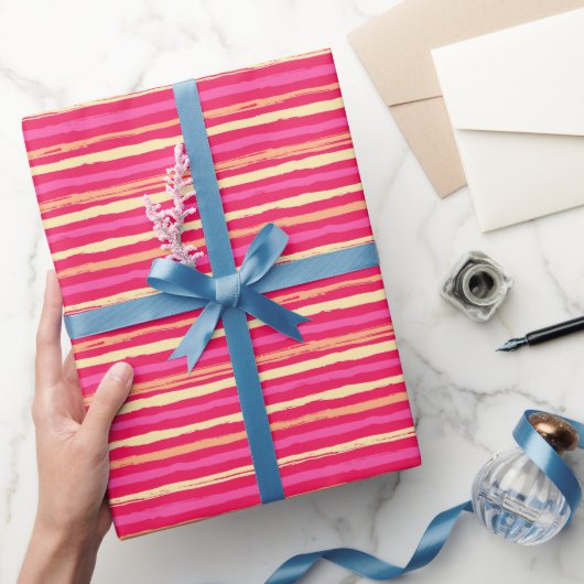 ピンク動揺してストライプ色のレインボーカラフルパターン ラッピングペーパー (ギフト)