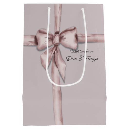 ピンク包まれたの弓で ミディアムペーパーバッグ (裏面)