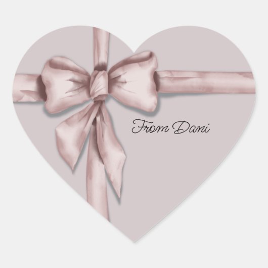 ピンク包まれたの弓ラベルのシールで ハートシール (正面)