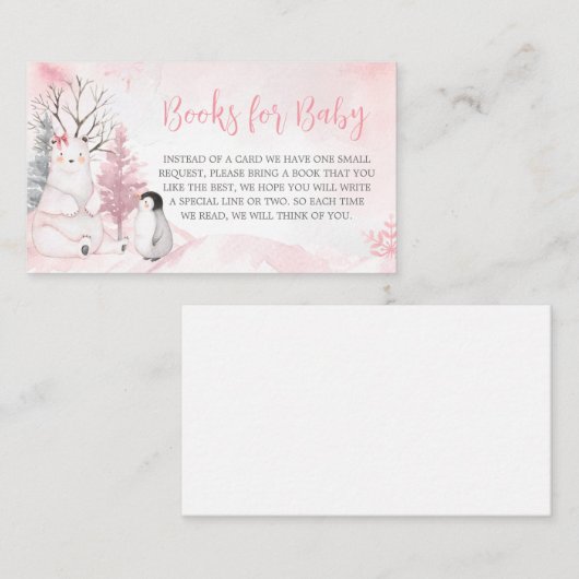 ピンク北極動物赤ちゃんシャワーベビー エンクロージャーカード (正面/裏面)