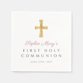 ピンク十字宗教少女ファースト聖餐式 スタンダードカクテルナプキン (正面)