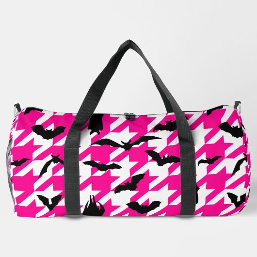 ピンク千鳥格子ののハロウィーン黒こうもり ダッフルバッグ (裏面)