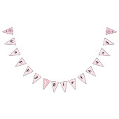 ピンク千鳥格子のハッピーバースデーハロウィーン幽霊 バンティングフラッグ (全)