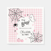 ピンク千鳥格子のハロウィーンかわいい幽霊2nd誕生日 スタンダードカクテルナプキン (正面)