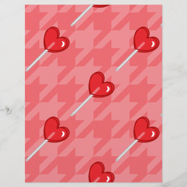 ピンク千鳥格子のハート棒つきキャンデー (正面)