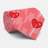 ピンク千鳥格子のハート棒つきキャンデー ネクタイ (ロール)