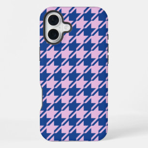 ピンク千鳥格子の+青パターン iPhone 16 PLUSケース