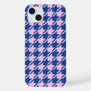 ピンク千鳥格子の+青パターン iPhone 15 PLUSケース