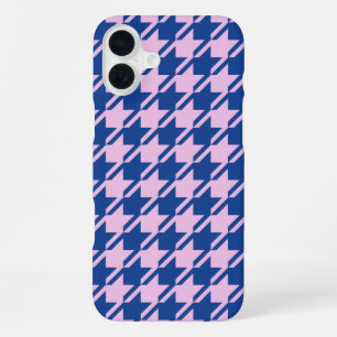 ピンク千鳥格子の+青パターン iPhone 16 PLUSケース