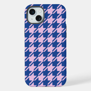 ピンク千鳥格子の+青パターン iPhone 15 PLUSケース
