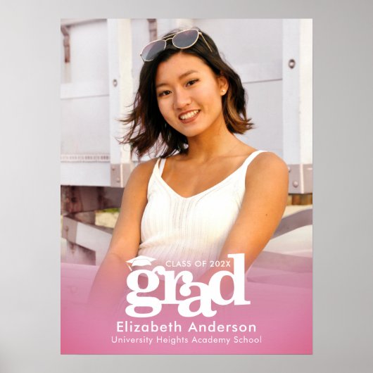 ピンク卒業写真はっきりしたタイポグラフィミニマル ポスター (正面)