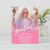 ピンク卒業写真グラード卒業パーティー 招待状 (スタンド正面)