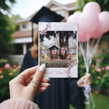 ピンク卒業生シルエット縁どサンキューカード