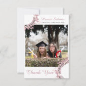 ピンク卒業生シルエット縁どサンキューカード サンキューカード (正面)