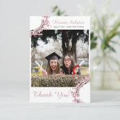 ピンク卒業生シルエット縁どサンキューカード サンキューカード (スタンド正面)