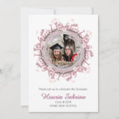 ピンク卒業生シルエット縁どフォト招待状 サンキューカード (正面)