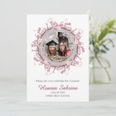 ピンク卒業生シルエット縁どフォト招待状 サンキューカード (スタンド正面)