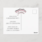 ピンク卒業生シルエット縁どフォト招待状 ポストカード (裏面)