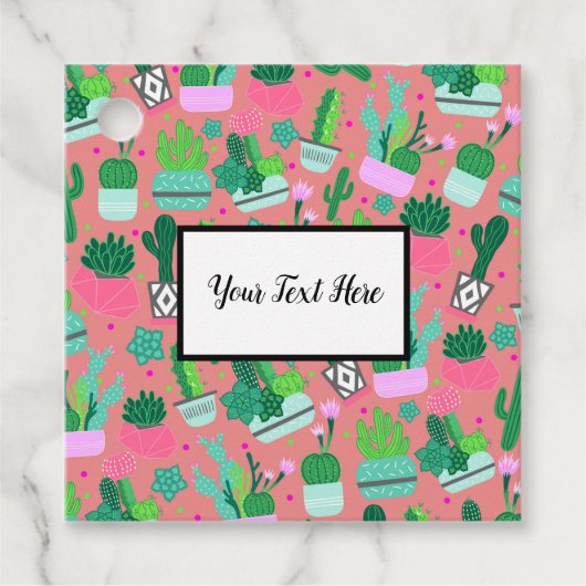 ピンク南西部サボテンのパターン誕生日パーティー フェイバータグ (正面)