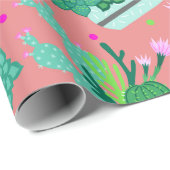 ピンク南西部サボテン模様スウィート16パーティー ラッピングペーパー (ロールコーナー)