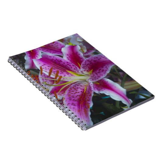 ピンク占星家ユリおよびマゼンタの花 ノートブック (右側)