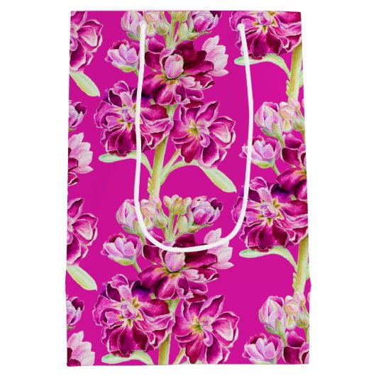 ピンク原水色花花柄 ミディアムペーパーバッグ (裏面)