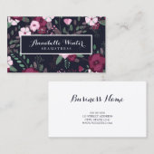 ピンク及びすみれ色のバラの花柄パターン 名刺 (正面/裏面)