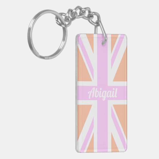 ピンク及びオレンジイギリスの旗/英国国旗パーソナライズな| キーホルダー (正面左)