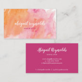 ピンク及びオレンジ水彩画の化粧Aritist 名刺 (正面/裏面)