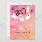 ピンク及びオレンジ色の水色幽霊ハローウィンパーティ 招待状 (正面)