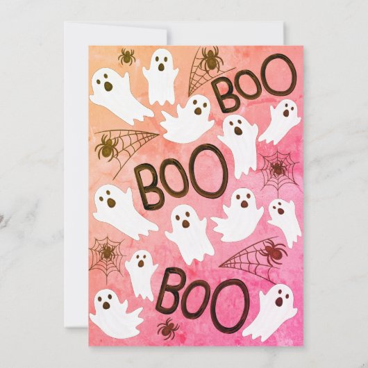 ピンク及びオレンジ色の水色幽霊ハローウィンパーティ 招待状 (裏面)