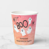 ピンク及びオレンジ色の水色幽霊ハローウィンパーティ 紙コップ (正面)