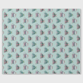 ピンク及びターコイズのヴィンテージの花柄のティーカップ ラッピングペーパー (フラット)